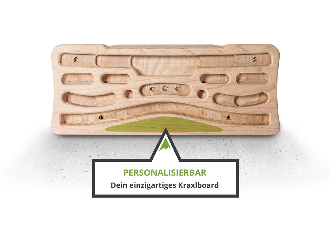Kraxlboard Classic with individual text - Inexpensive, expandable and personalised. Our hangboard for the ambitious climber
